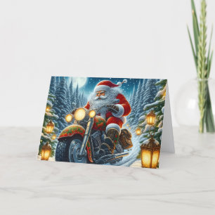 Santa Riding Motorcycle on the open Road Holiday Card