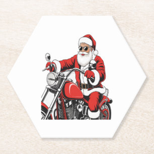 Santa Riding Motorcycle Paper Coaster
