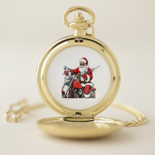 Santa Riding Motorcycle Pocket Watch