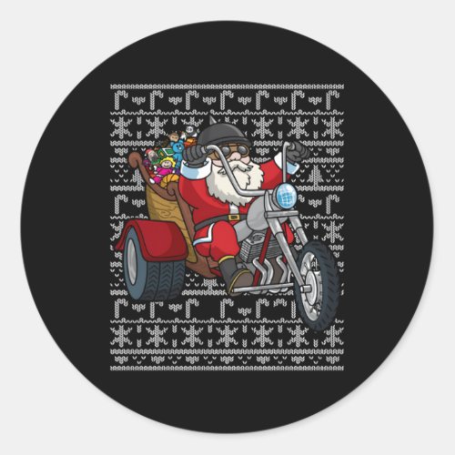Santa Riding Motorcycle Ugly Biker Motorcycles Classic Round Sticker