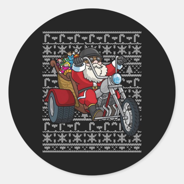 Santa Riding Motorcycle Ugly Biker Motorcycles Classic Round Sticker (Front)