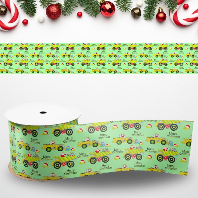 Santa Riding On Dump Truck And Bulldozer Satin Ribbon (Creator Uploaded)