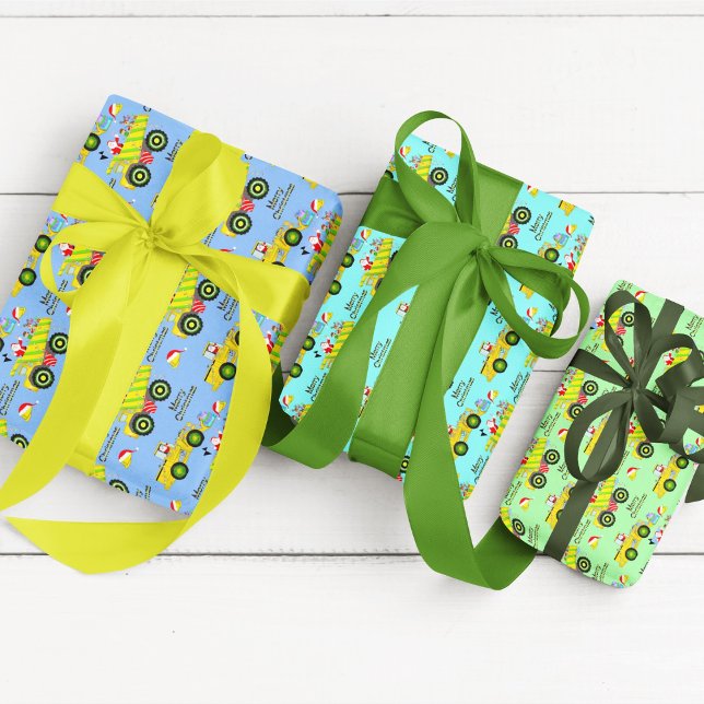 Santa Riding On Dump Truck And Bulldozer Wrapping Paper Sheets (Creator Uploaded)