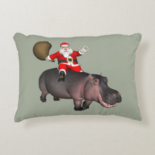 Santa Riding On Hippo Accent Pillow