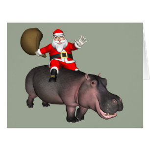 Santa Riding On Hippo Cards