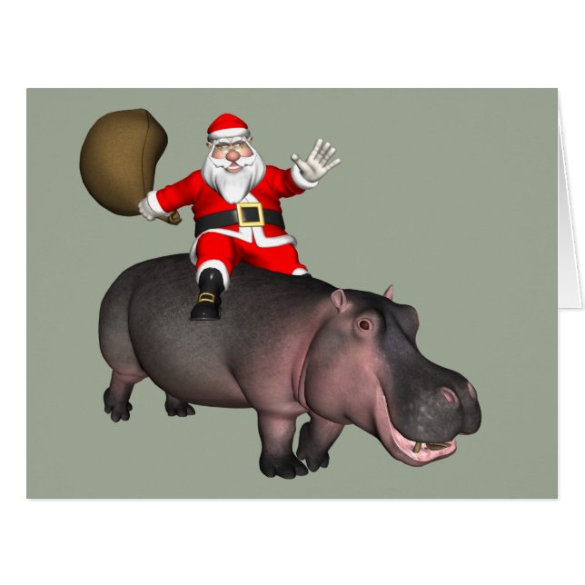 Santa Riding On Hippo Cards (Front Horizontal)