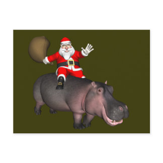 Santa Riding On Hippo Holiday Postcard