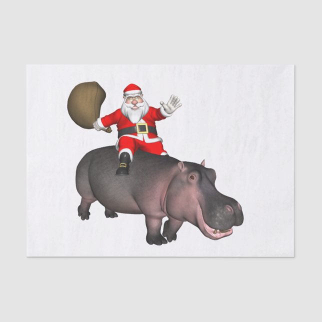 Santa Riding On Hippo Tissue Paper (Front)
