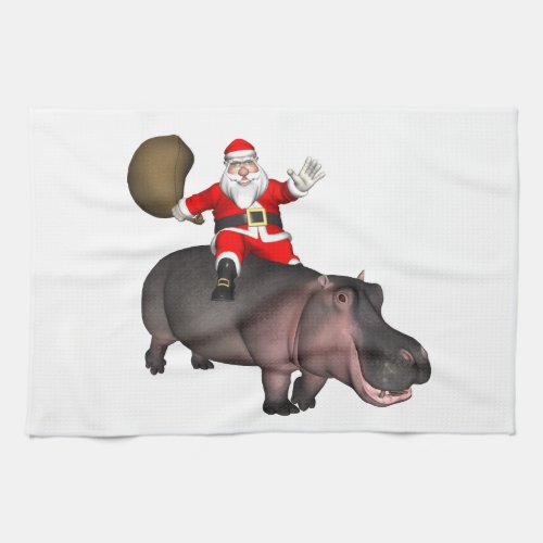 Santa Riding On Hippo Towel