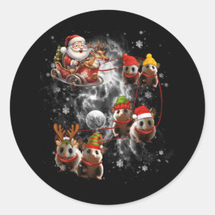 Santa Riding Opossum Reindeer Sleigh Christmas Opo Classic Round Sticker