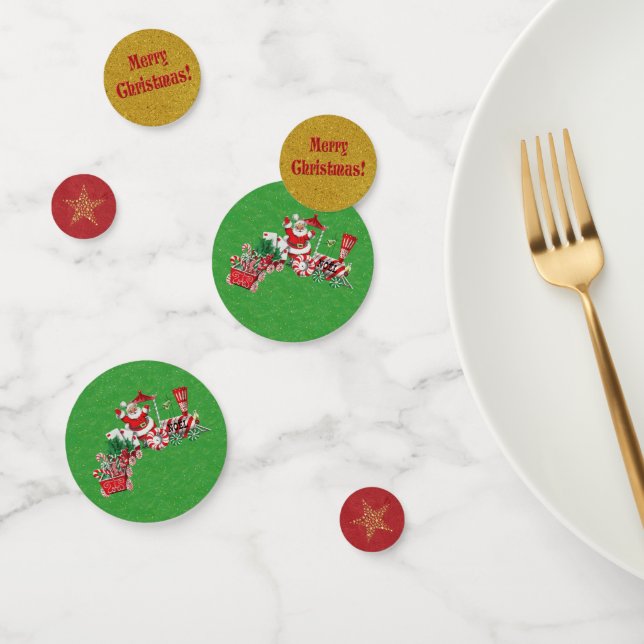 Santa Riding Peppermint Candy Train Gold Stars Confetti (Group)