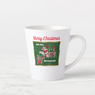 Santa Riding Peppermint Candy Train Green Gold Latte Mug