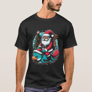 Santa Riding Platypus Christmas theme colors T-Shirt