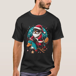 Santa Riding Platypus Christmas theme colors T-Shirt