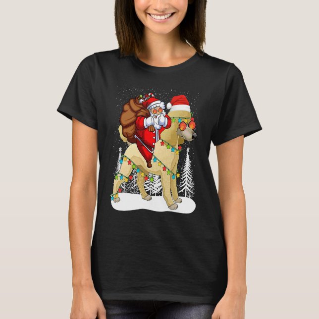 Santa Riding Poodle Dog with Hat Claus Christmas T-Shirt (Front)