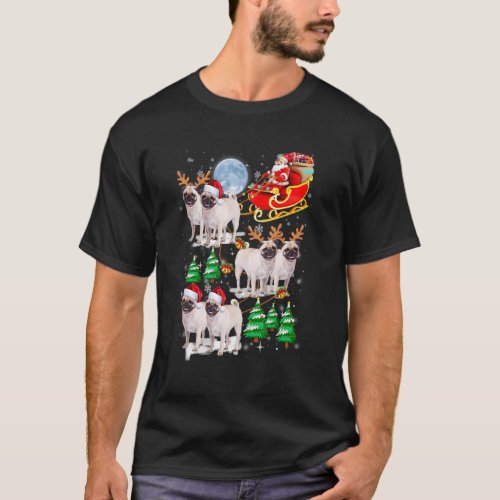 Santa Riding Pug Sleigh Christmas Pug Reindeer T-Shirt