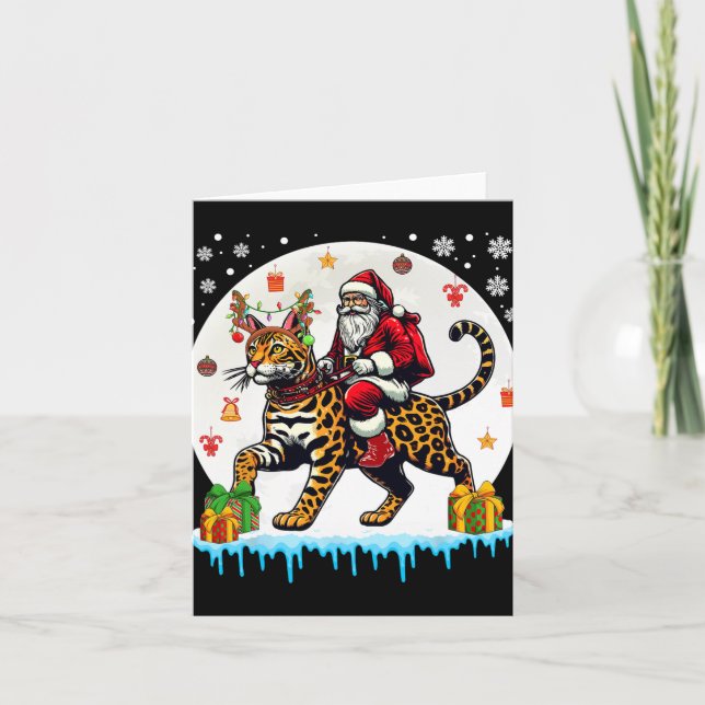 Santa Riding Reindeer Bengal Cat Christmas Owner K Card (Front)