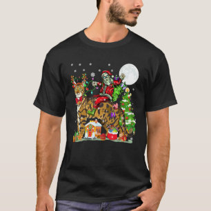 Santa Riding Reindeer Bengal Cat Christmas Tree O T-Shirt