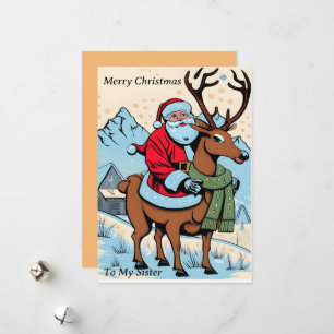 Santa Riding Reindeer Customizable Holiday Card