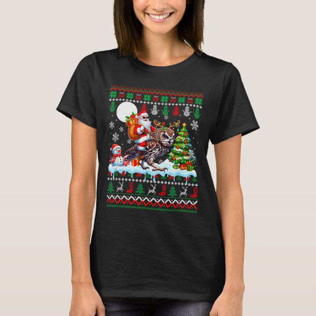 Santa Riding Reindeer Owl Sweater Xmas Tree Snowma (Front)