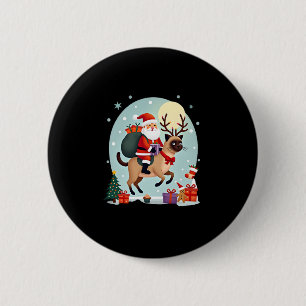 Santa Riding Reindeer Siamese Cat Christmas Tree L Button