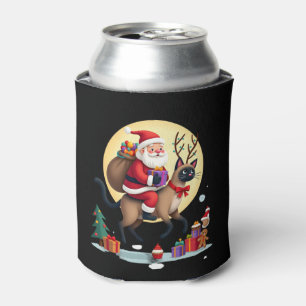 Santa Riding Reindeer Siamese Cat Christmas Tree L Can Cooler