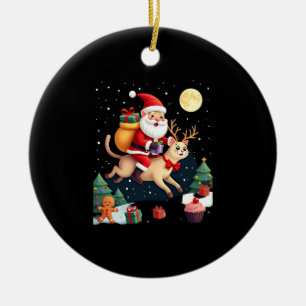 Santa Riding Reindeer Siamese Cat Christmas Tree L Ceramic Ornament