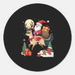 Santa Riding Reindeer Siamese Cat Christmas Tree L Classic Round Sticker