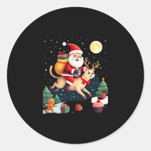 Santa Riding Reindeer Siamese Cat Christmas Tree L Classic Round Sticker
