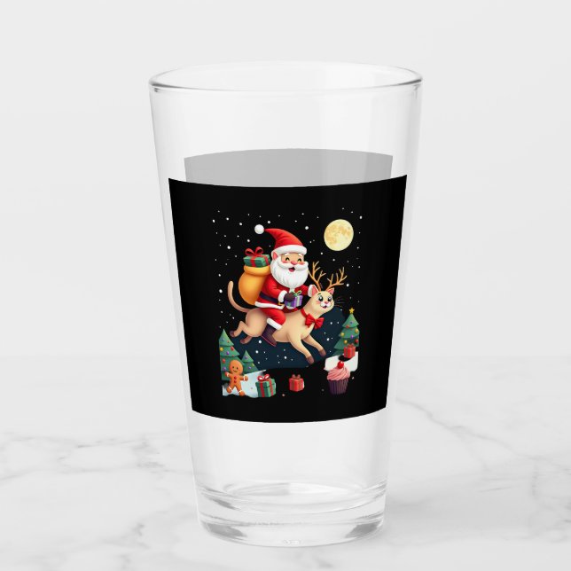 Santa Riding Reindeer Siamese Cat Christmas Tree L Glass (Front)