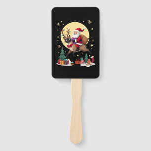 Santa Riding Reindeer Siamese Cat Christmas Tree L Hand Fan
