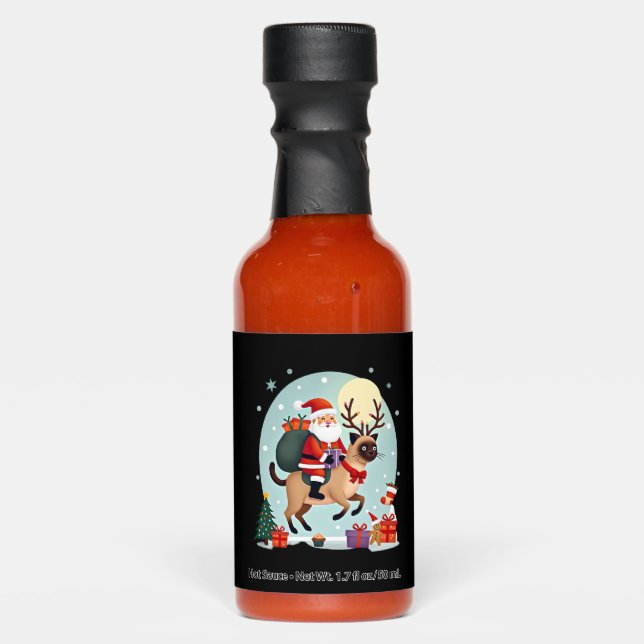 Santa Riding Reindeer Siamese Cat Christmas Tree L Hot Sauces (Front)