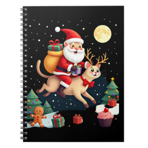 Santa Riding Reindeer Siamese Cat Christmas Tree L Notebook