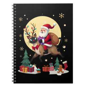 Santa Riding Reindeer Siamese Cat Christmas Tree L Notebook