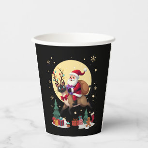Santa Riding Reindeer Siamese Cat Christmas Tree L Paper Cups