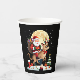 Santa Riding Reindeer Siamese Cat Christmas Tree L Paper Cups