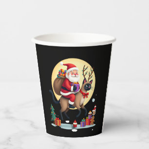 Santa Riding Reindeer Siamese Cat Christmas Tree L Paper Cups
