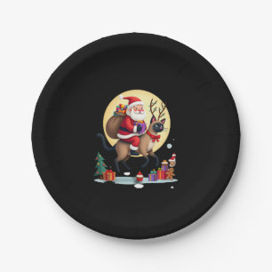 Santa Riding Reindeer Siamese Cat Christmas Tree L Paper Plates