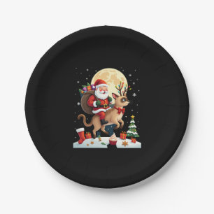Santa Riding Reindeer Siamese Cat Christmas Tree L Paper Plates