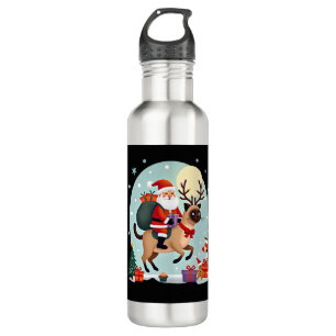 Santa Riding Reindeer Siamese Cat Christmas Tree L Stainless Steel Water Bottle