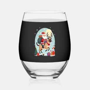 Santa Riding Reindeer Siamese Cat Christmas Tree L Stemless Wine Glass
