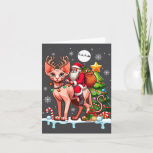 Santa Riding Reindeer Sphynx Cat Xmas Tree Colorfu Card