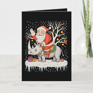 Santa Riding Rhinoceros Snow Christmas Lights Xmas Card