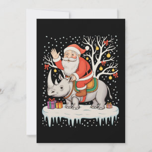 Santa Riding Rhinoceros Snow Christmas Lights Xmas Invitation