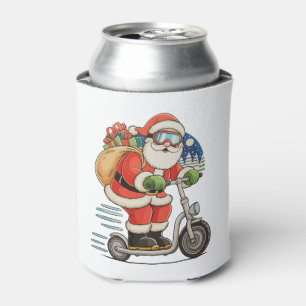 Santa Riding Scooter Christmas Matching Family Can Cooler
