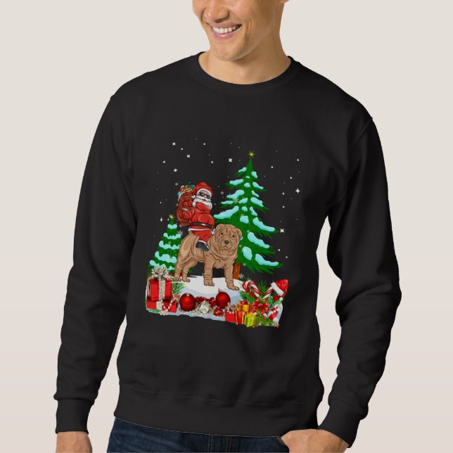 Santa Riding Shar Pei Dog Theme Christmas Shar Pei Sweatshirt (Front)