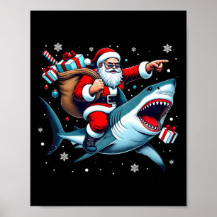 Santa Riding Shark Christmas Pajama Cute Ocean Ani Poster