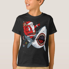 Santa Riding Shark Christmas Pajama Cute Ocean Ani T-Shirt