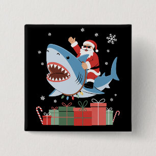 Santa Riding Shark Christmas Pajama Cute Ocean  Button