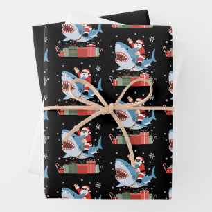 Santa Riding Shark Christmas Pajama Cute Ocean Wrapping Paper Sheets